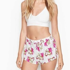 Victoria's Secret White and Pink Floral Pajama  Shorts Size L 45% VISCOSE
